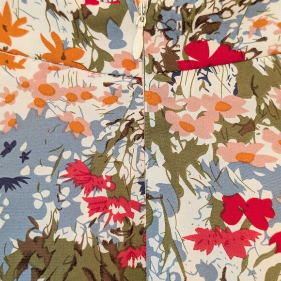 Commense Womens Size L White Allover Colorful Floral Back Zipper Lined Skirt - Picture 4 of 9